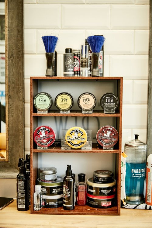 Bond's Barbershop Poole - Hair products on a shelf