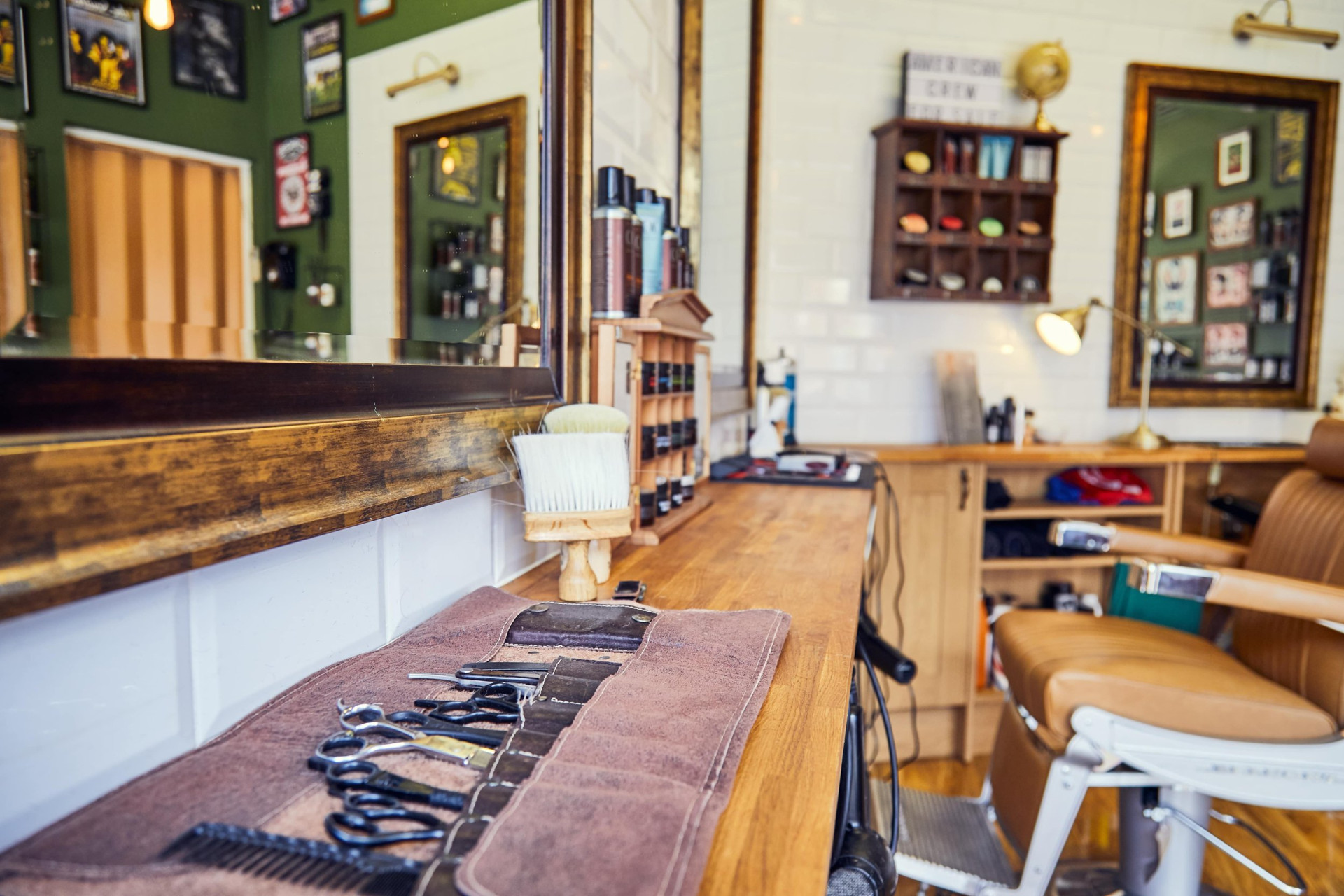 Bond's Barbershop Westbourne - side view of mirrors and barber chairs